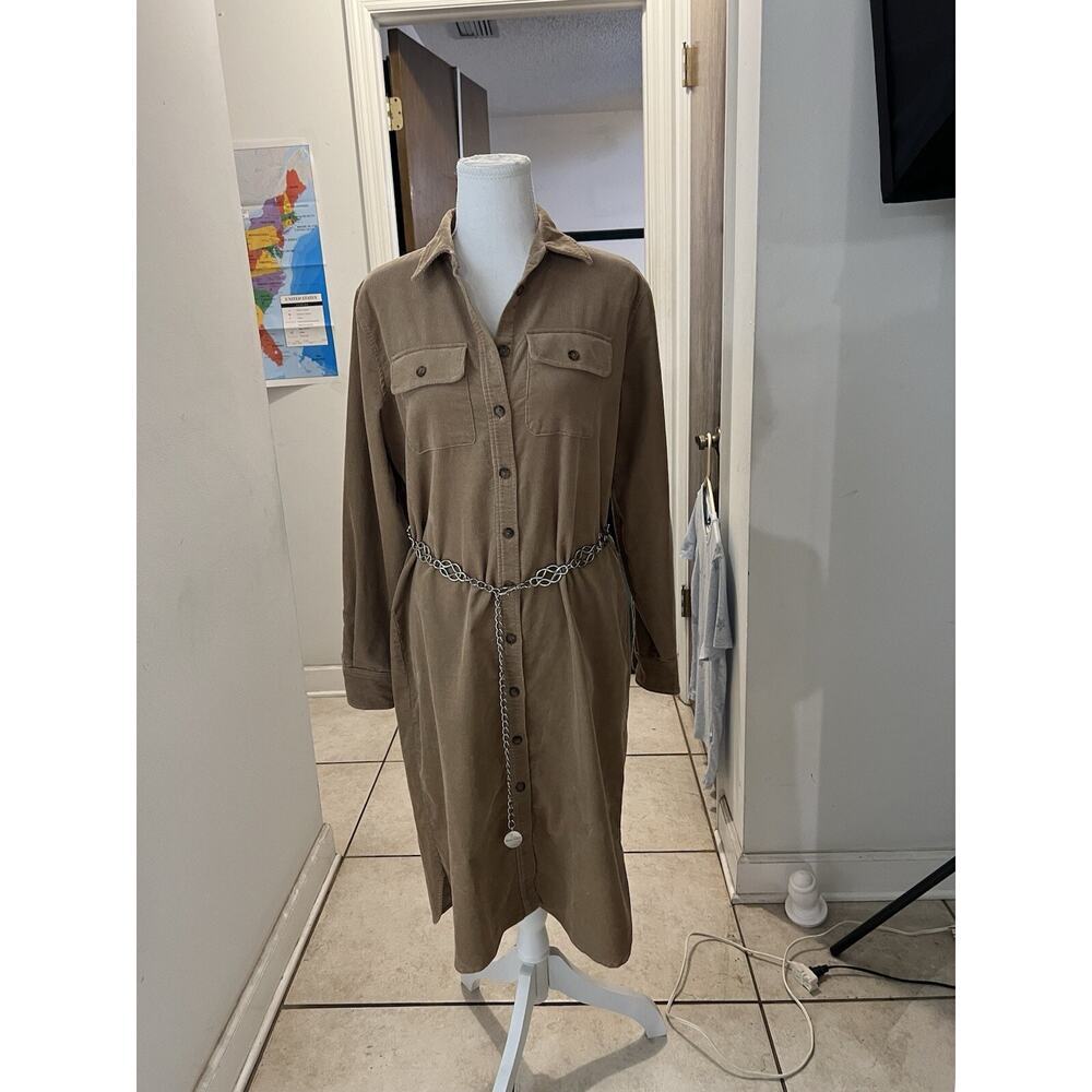 Lauren Ralph Lauren Brown Corduroy Long Sleeve Shirt Dress Sz 4 Midi Western
